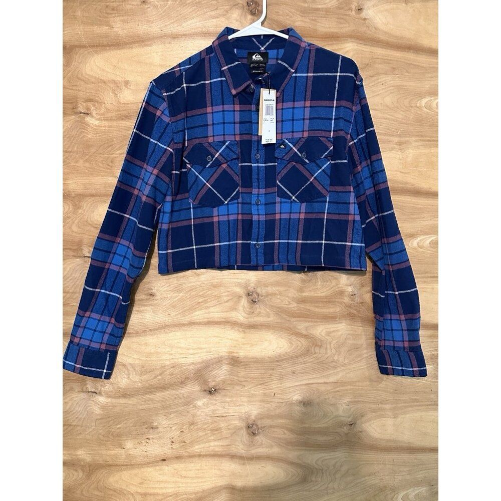 NWT Quicksilver Woman Small Plaid Flannel Cropped Long Sleeve $70